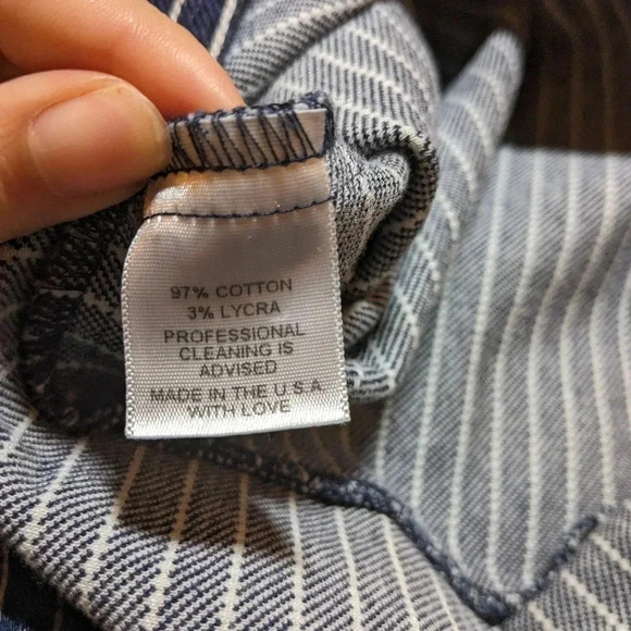 Erica Tanov Blue Denim Rye Dress Pockets Striped Size 4 XL - Picture 7 of 10